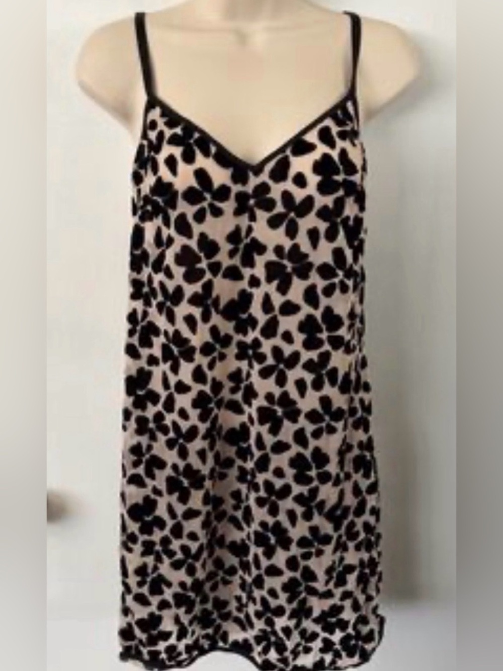 Victoria's Secret Black Floral Velvet on Cream Strapless Slip Dress